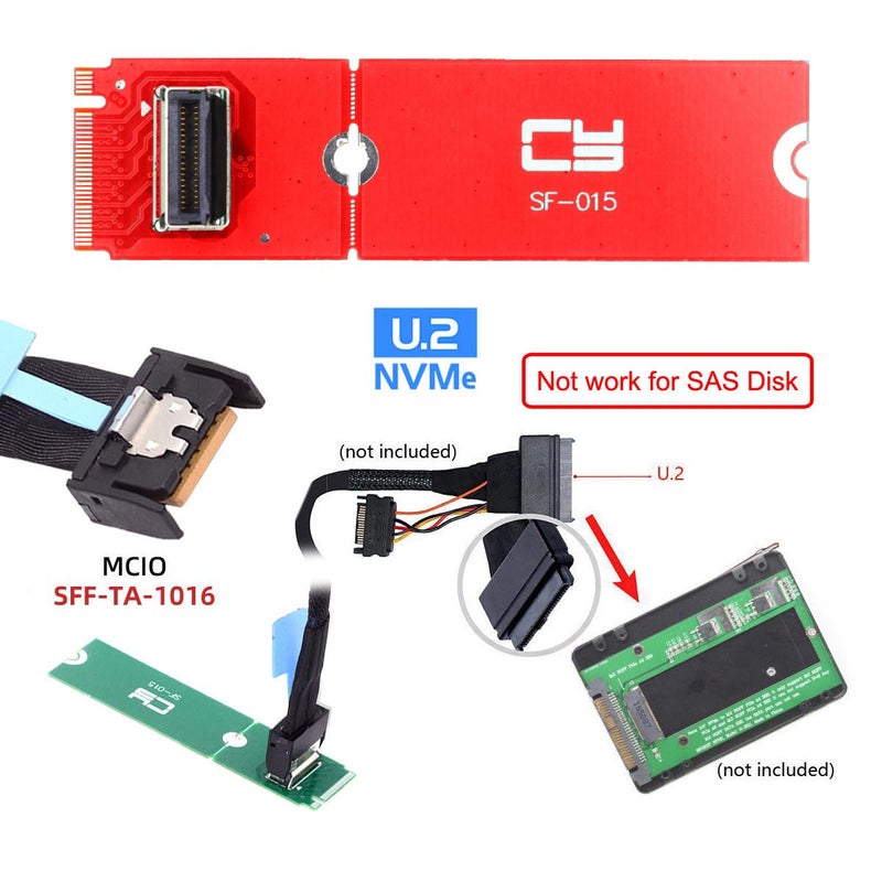 Cablecc M.2 M-Key PCI-E 5.0 4.0 to Mini Cool Edge IO MCIO Female Host Adapter for PCIe Nvme SSD 2280 2230 - Image 3